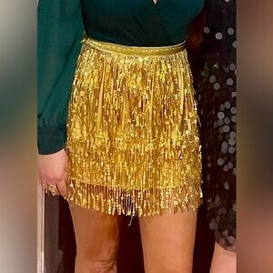Gold Sequin Fringe Skirt